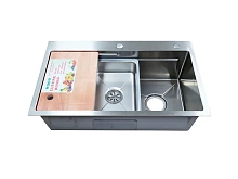 Мойка Azario Наоми нержавейка 750х460х220 серебро соты (сифон,корзина,доска) (94451)
