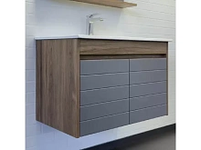 Тумба-умывальник Comforty Кемер-75 антрацит/дуб т.коричневый + раковина Comforty 75E