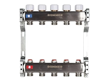 Коллекторная группа Rommer 5 выходов без расходомеров нержавеющая сталь RMS-3200-000005